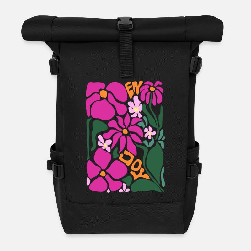 Gute Laune Blumen - enjoy - Rolltop Rucksack - Schwarz