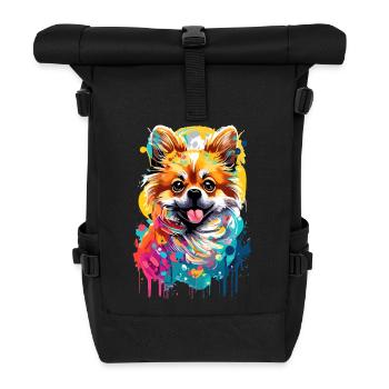 Spitz allemand - Chien de Poméranie - Sac à dos roll top - noir - Devant