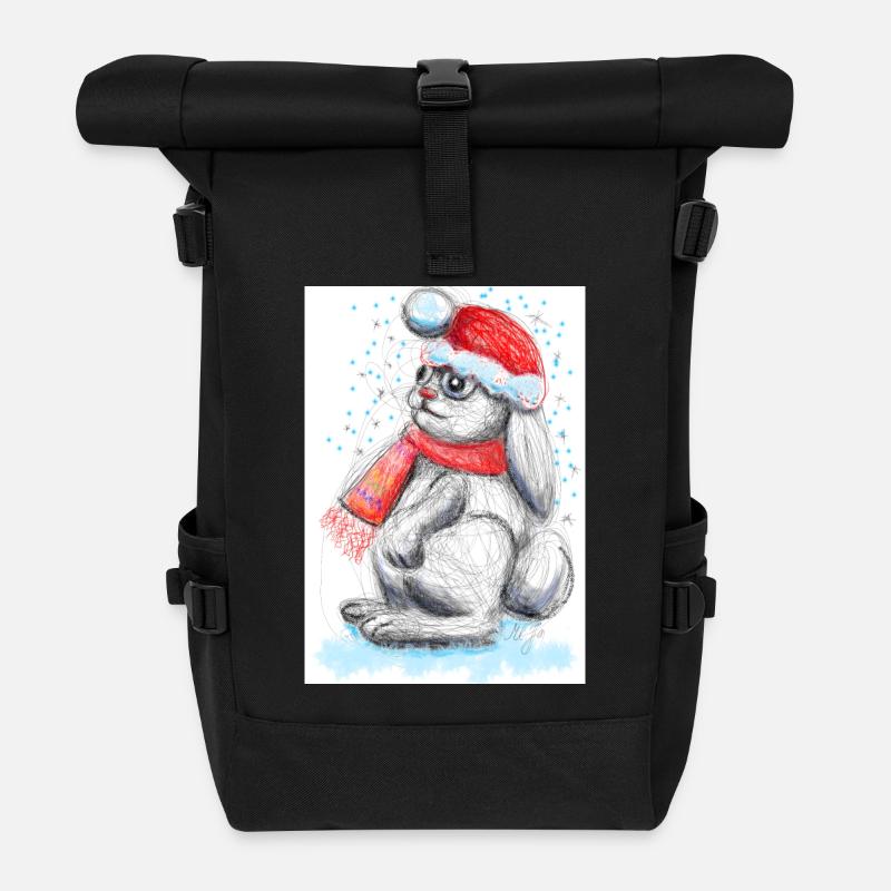 Süßer Osterhase mit Weihnachtsmütze - Rolltop Rucksack - Schwarz