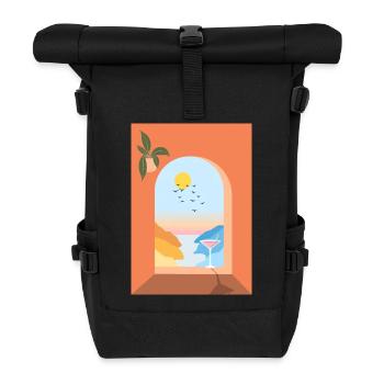 Blick aus dem Fenster im Urlaub - Rolltop Rucksack - Schwarz - Vorne