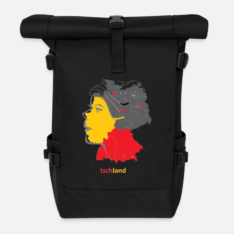 Deutscher Landkartenstil mit Nationalfarben - Rolltop Rucksack - Schwarz