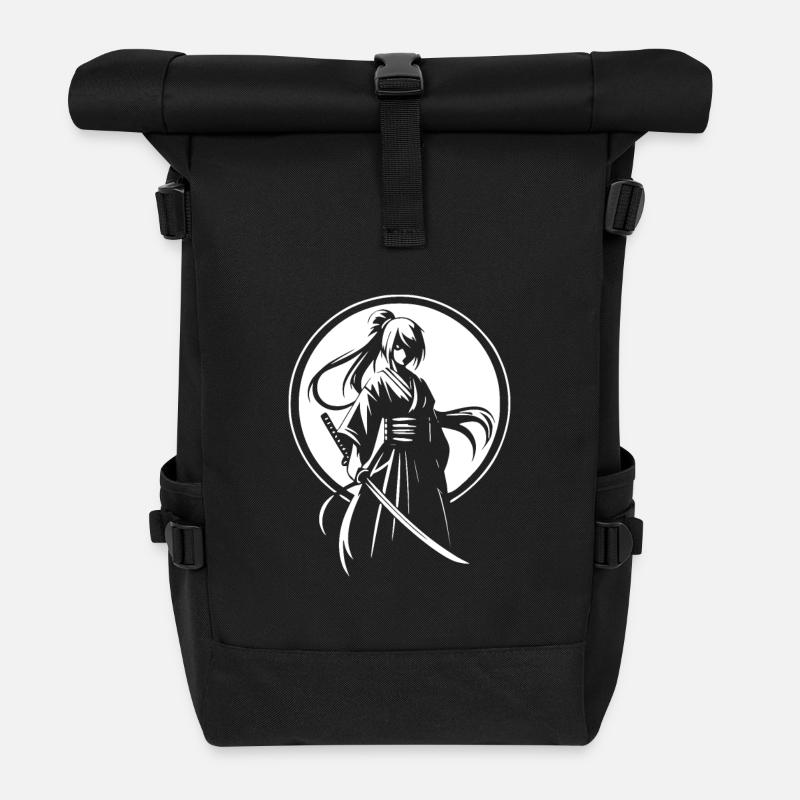 Mädchen Frau Katana Manga, japanischer Stil - Rolltop Rucksack - Schwarz