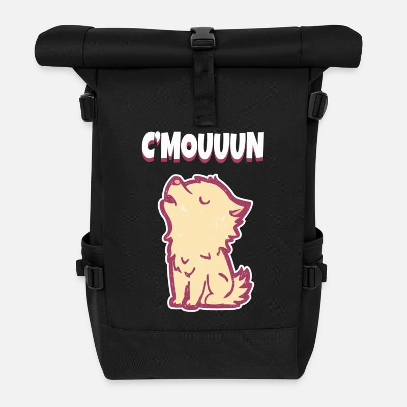 C'MON heulender Wolf Motivation - Rolltop Rucksack - Schwarz