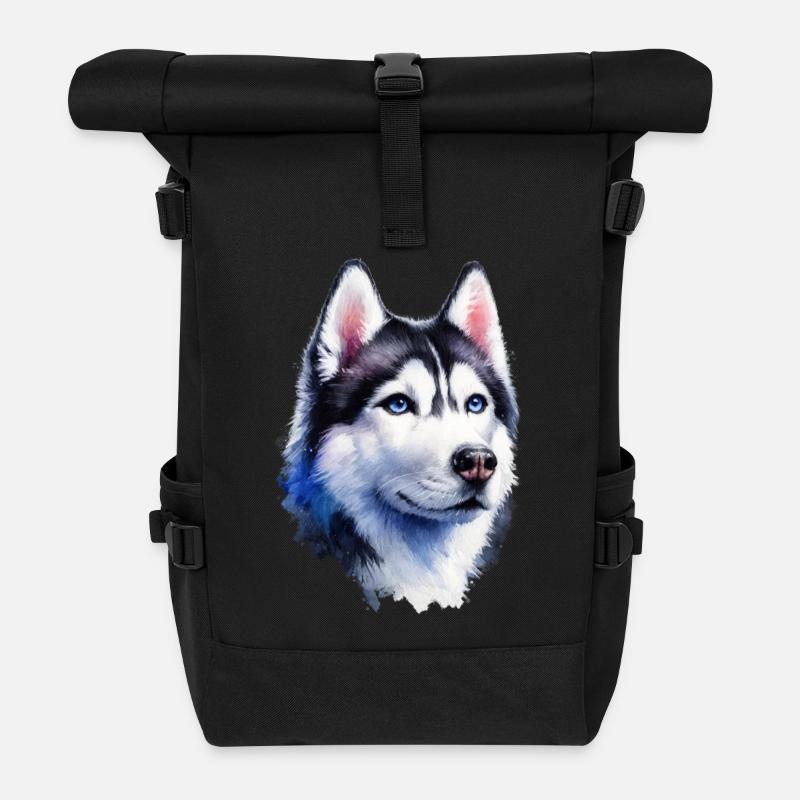 Portrait de husky majestueux - Sac à dos roll top - noir