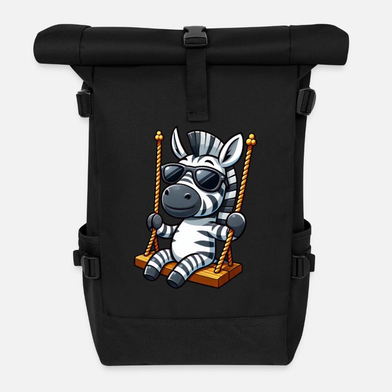 Mignon zèbre balançoire aire de jeux dessin animé - Sac à dos roll top - noir