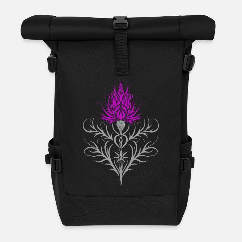 Distel Tattoo Scottish Thistle Botanical Art - Rolltop Rucksack - Schwarz