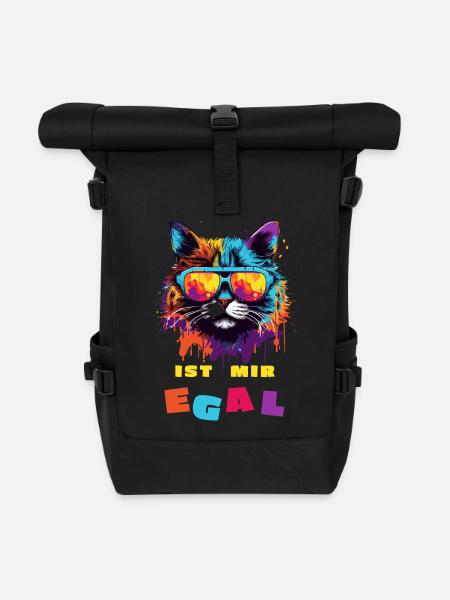 Katze "Ist mir egal" - Rolltop Rucksack - Schwarz