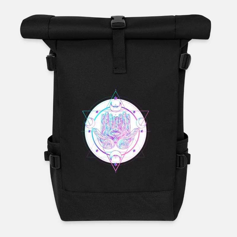 Mystical Astral Hand with Eye Design - Roll Top Backpack - black