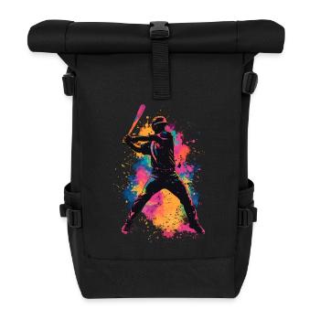 Bunter Baseball Spieler - Rolltop Rucksack - Schwarz - Vorne