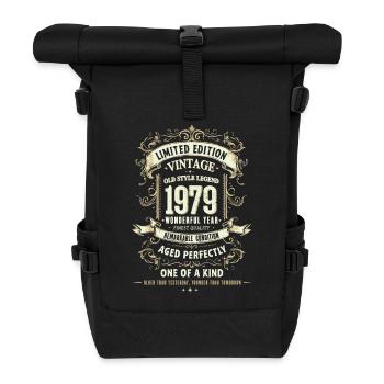 Geboren 1979, Baujahr 1979 Geburtstags Shirt Retro - Rolltop Rucksack - Schwarz - Vorne