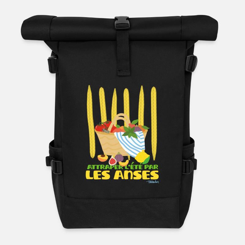 Den Sommer mit den Griffen des Korbes einfangen - Rolltop Rucksack - Schwarz