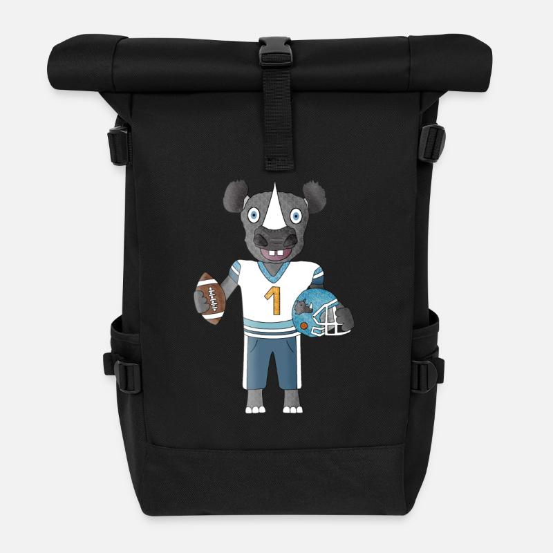 American Football Rhino on Touchdown Mission - Roll Top Backpack - black