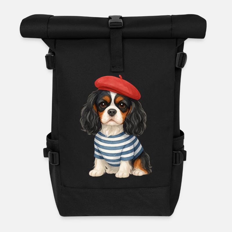 Photogenic Sailor Beret Dog - Roll Top Backpack - black