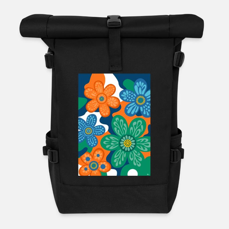 Vintage-Blumen - Rolltop Rucksack - Schwarz