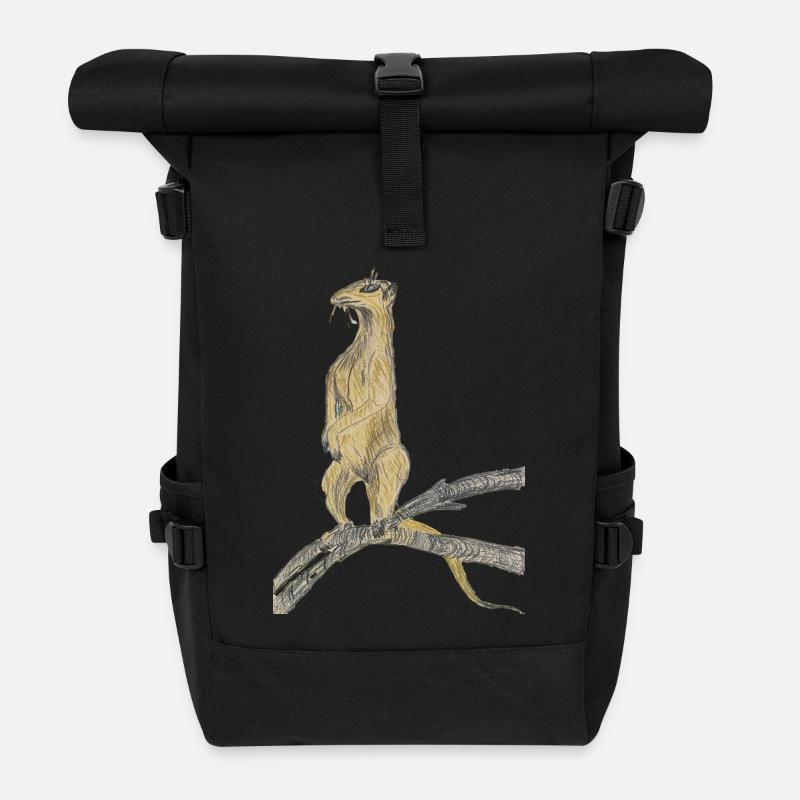 Fantasy birds on branches - Roll Top Backpack - black