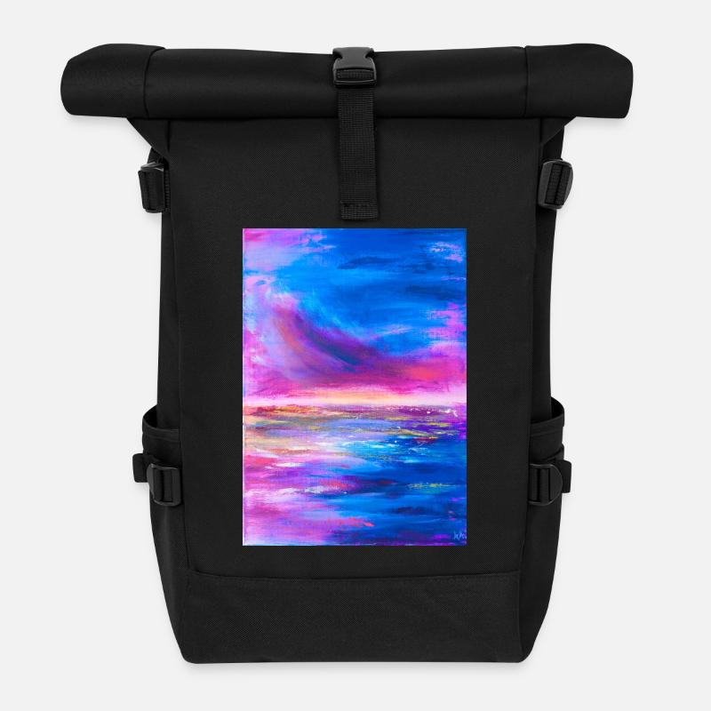 Vivid Sky Horizon Abstract Art - Roll Top Backpack - black