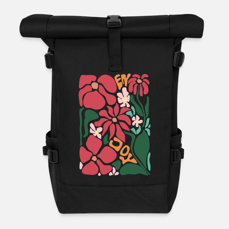 Gute Laune Blumen - rot - Rolltop Rucksack - Schwarz
