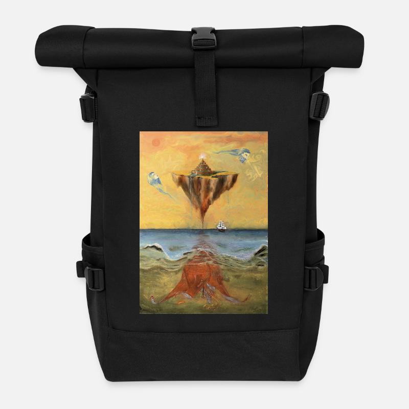Surreale schwimmende Festung mit Tiefen des Ozeans - Rolltop Rucksack - Schwarz