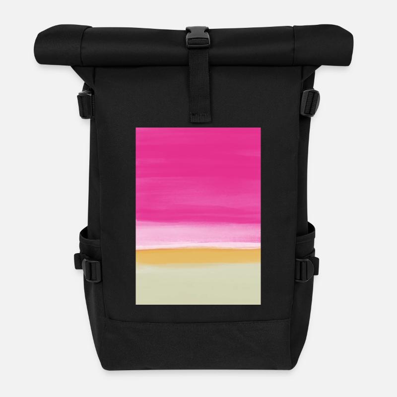 Line study pink yellow - Roll Top Backpack - black