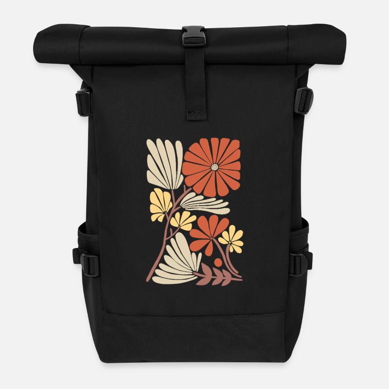 Boho Floral Pattern - Roll Top Backpack - black
