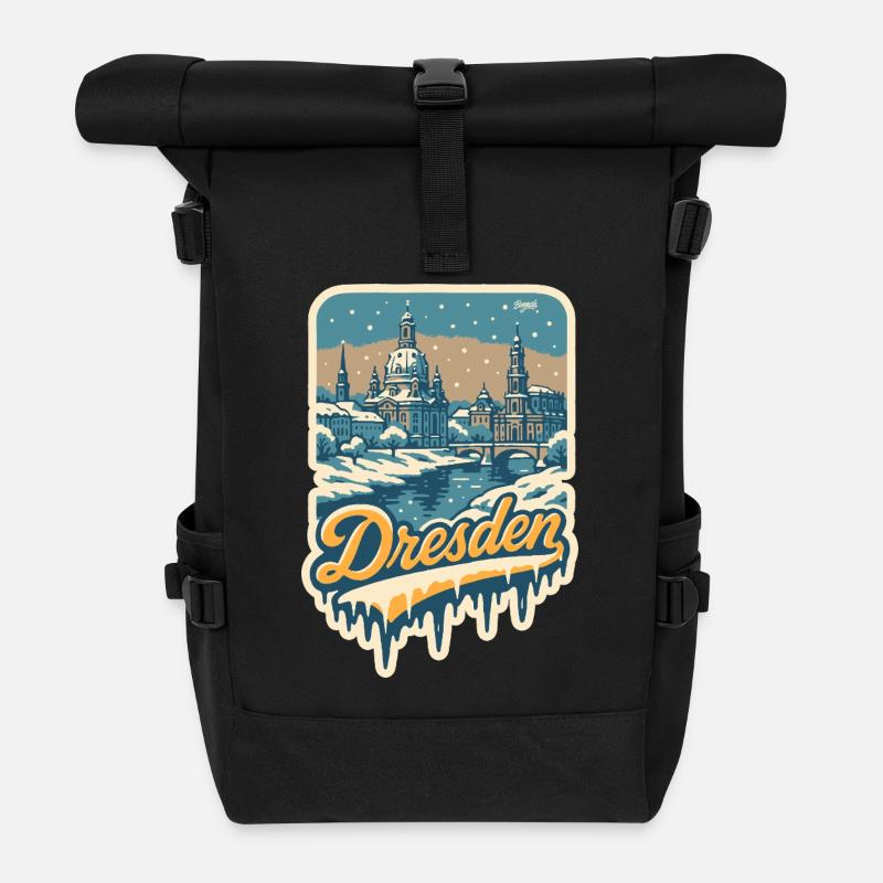 Winterliches Dresden – Altstadt im Schnee - Rolltop Rucksack - Schwarz
