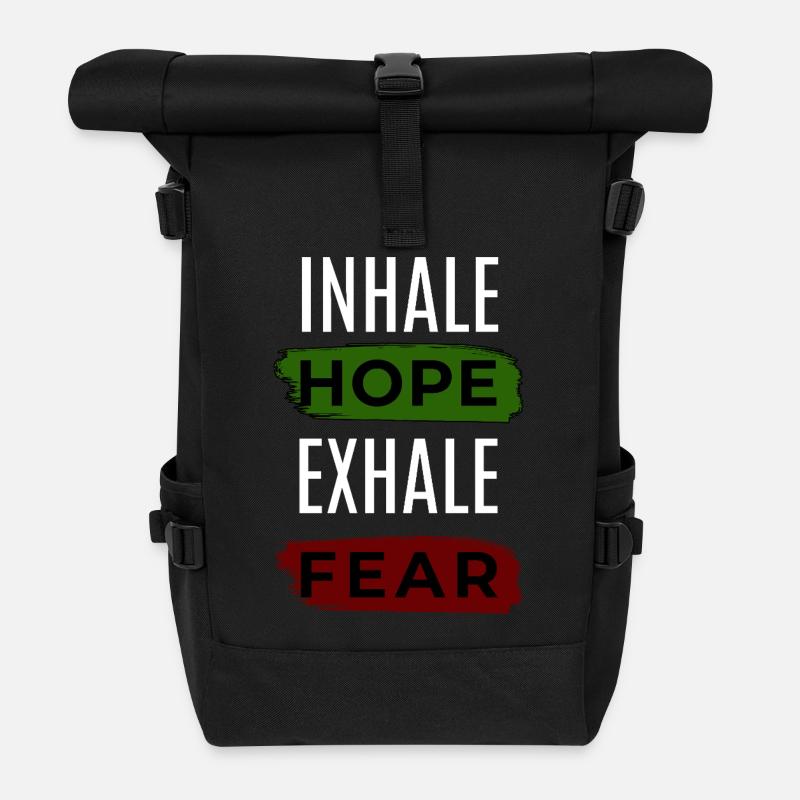 🌿 Hoffnung einatmen, Angst ausatmen – Psalm 56,3 - Rolltop Rucksack - Schwarz