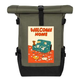 Cute Naughty Dogs Illustration - Roll Top Backpack - olive/black - Front