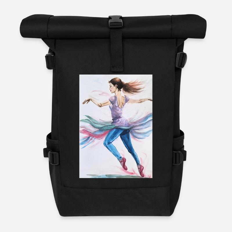 Swirling Dancer in Pastels - Roll Top Backpack - black