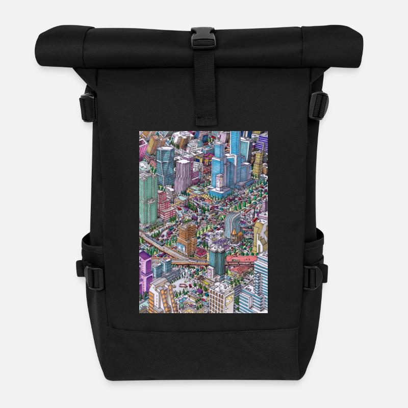 Colorful Cityscape Doodle - Rolltop Rucksack - Schwarz