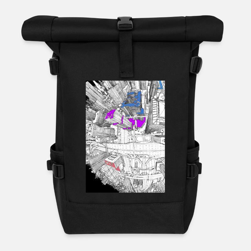 Fish Eye Skyscrapers - Rolltop Rucksack - Schwarz
