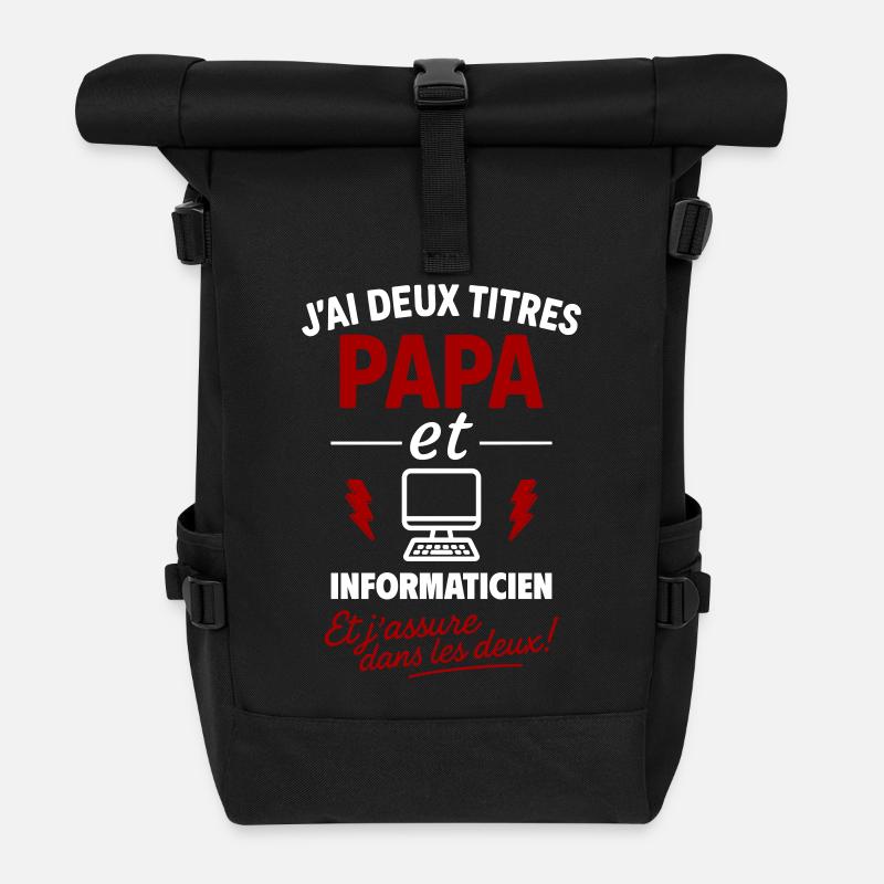 Vater und Informatiker schenken dem Vatertag Weihnachten ein Geschenk - Rolltop Rucksack - Schwarz