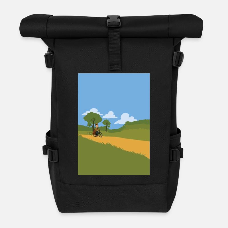 Postman on a bicycle - Roll Top Backpack - black