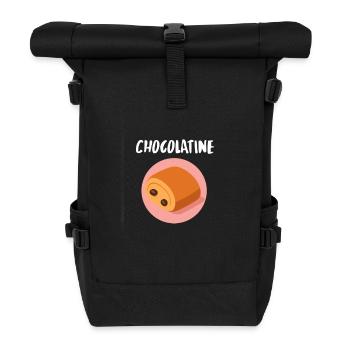 Chocolatine – Illustration kawaii pâtisserie franç - Roll Top Backpack - black - Front