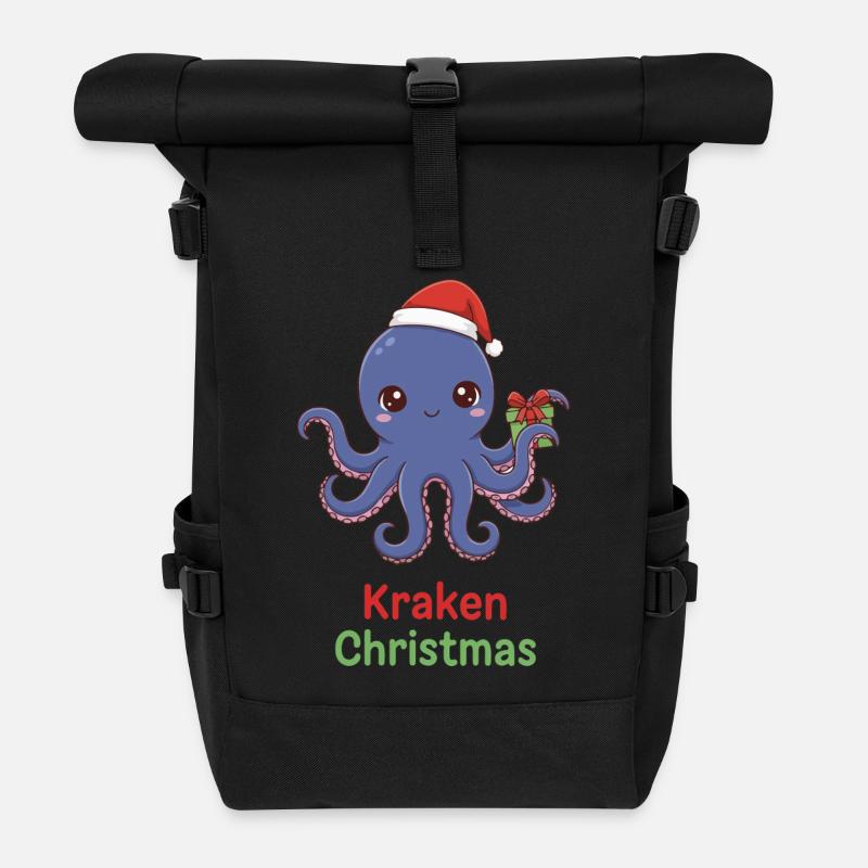 Kraken Christmas Octopus Mascot - Roll Top Backpack - black