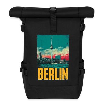 Imprimé vintage de la Berlin Skyline - Sac à dos roll top - noir - Devant