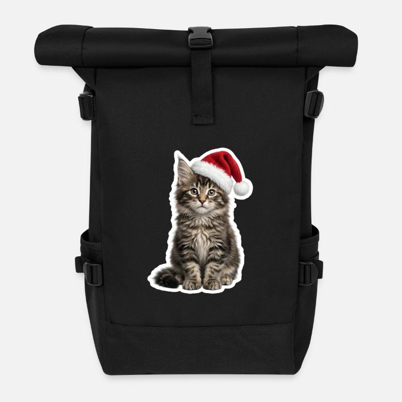 Baby Maine-Coon-Katze mit Mütze - Rolltop Rucksack - Schwarz