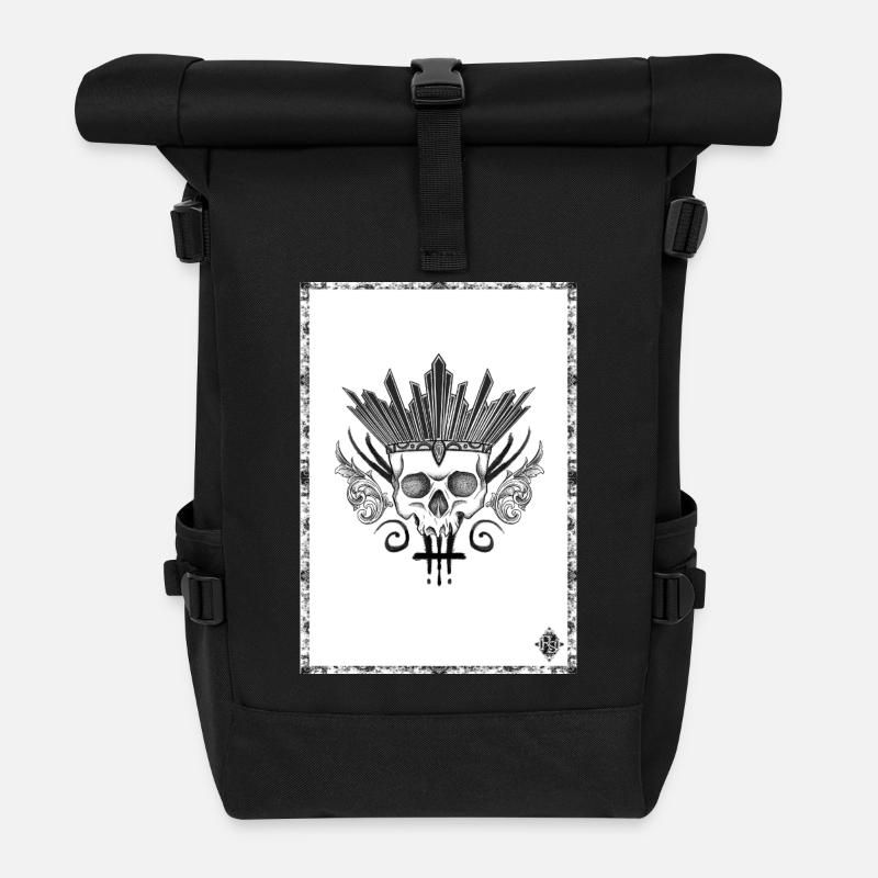 Crâne couronné d'épées noir et blanc - Sac à dos roll top - noir