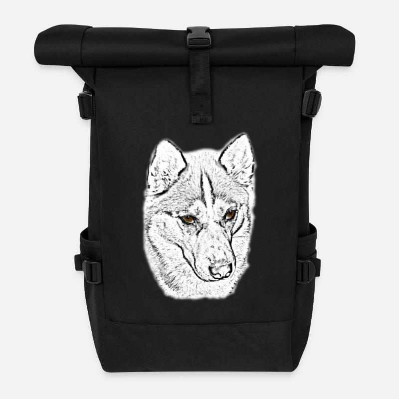 Wolfskopf Linienstudie - Rolltop Rucksack - Schwarz