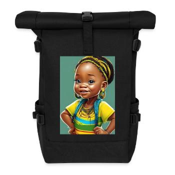 Colorful Afro Little Girl - Roll Top Backpack - black - Front