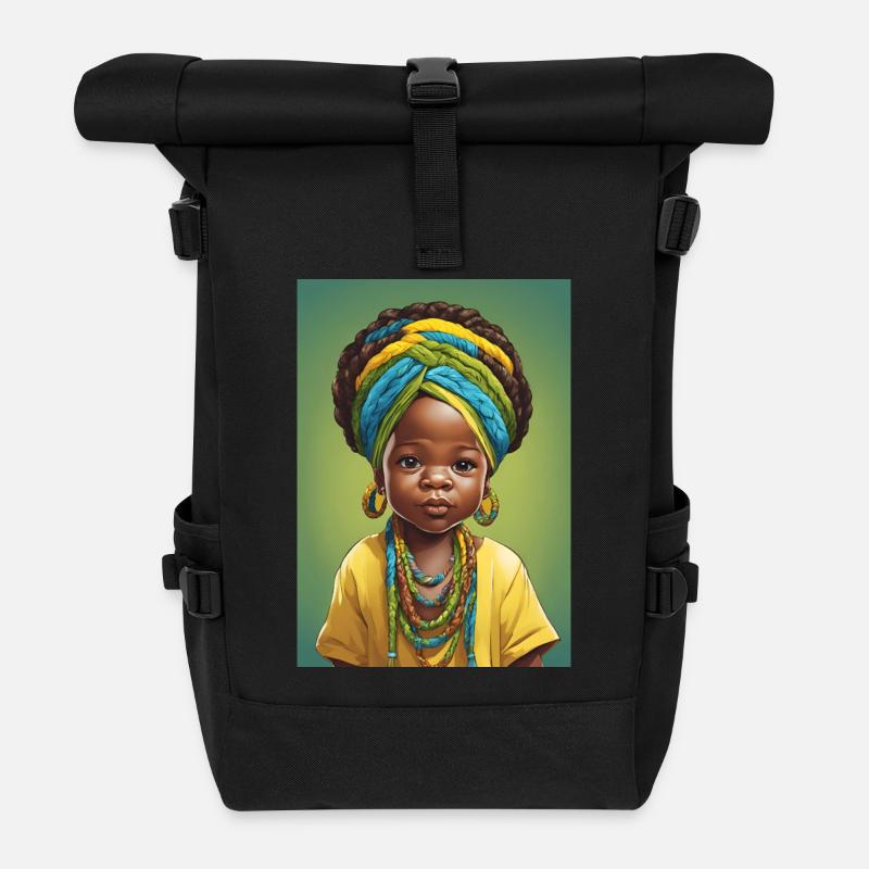 Afro-Porträt Kind in leuchtender Farbe - Rolltop Rucksack - Schwarz