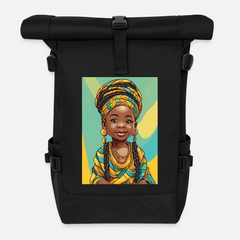 Buntes Afro-Porträtkind - Rolltop Rucksack - Schwarz