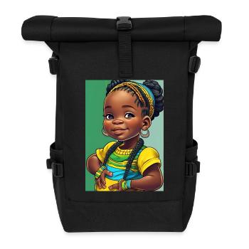 Buntes Afro-Kind in Zöpfen - Rolltop Rucksack - Schwarz - Vorne