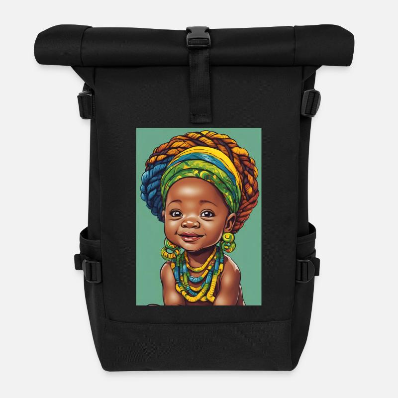 Afrikanisches Baby mit bunten Stoffen - Rolltop Rucksack - Schwarz