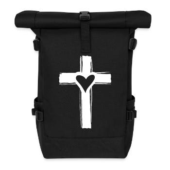 Weißes Kreuz mit einem Herzen darin - Rolltop Rucksack - Schwarz - Vorne