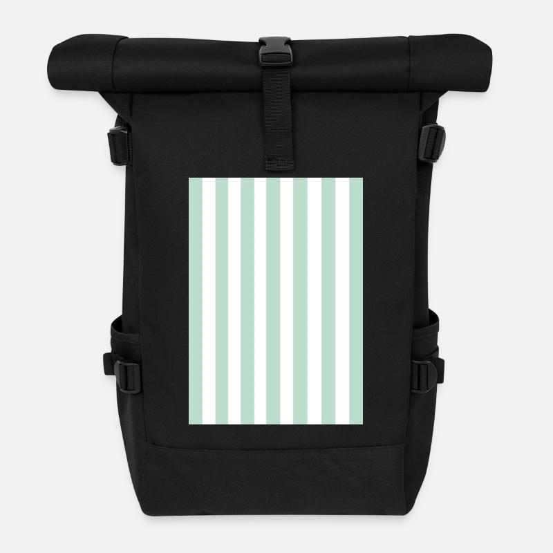 Bandes - verte, blanche, personnalisable - Sac à dos roll top - noir