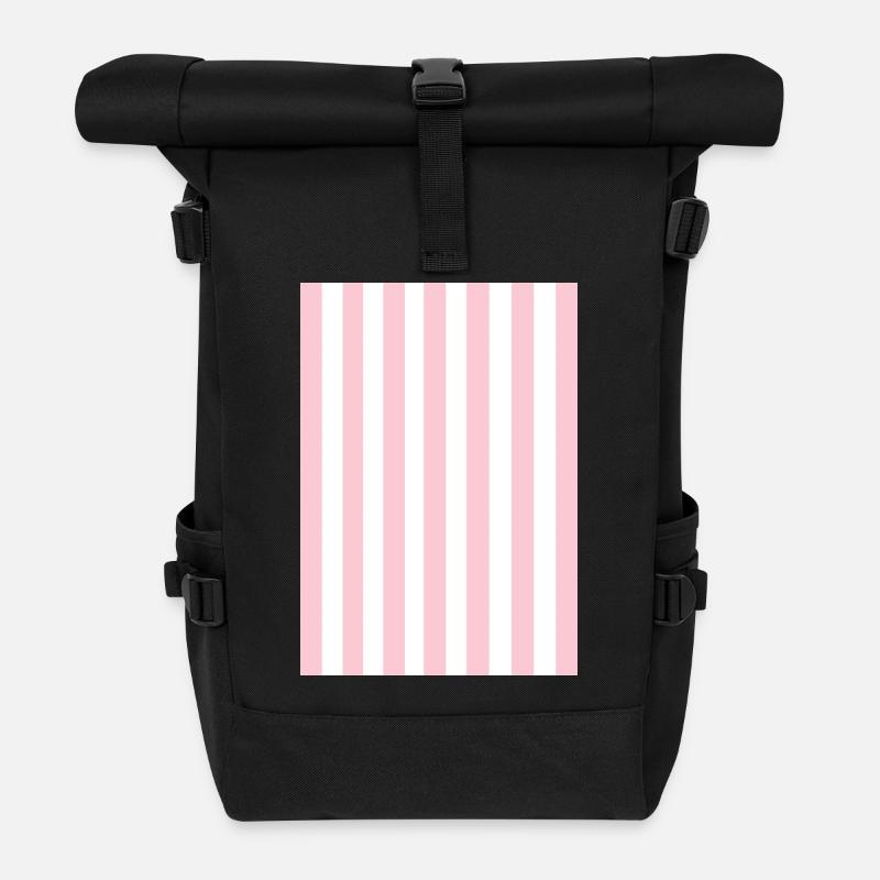 Rayures - rose blanc personnalisable - Sac à dos roll top - noir