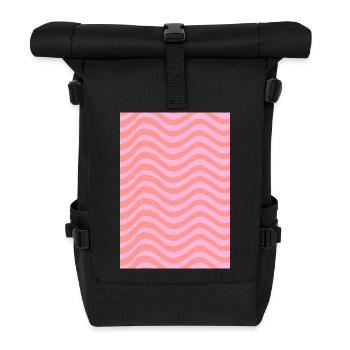 Stripe Wave Pattern - Pink Customizable - Roll Top Backpack - black - Front