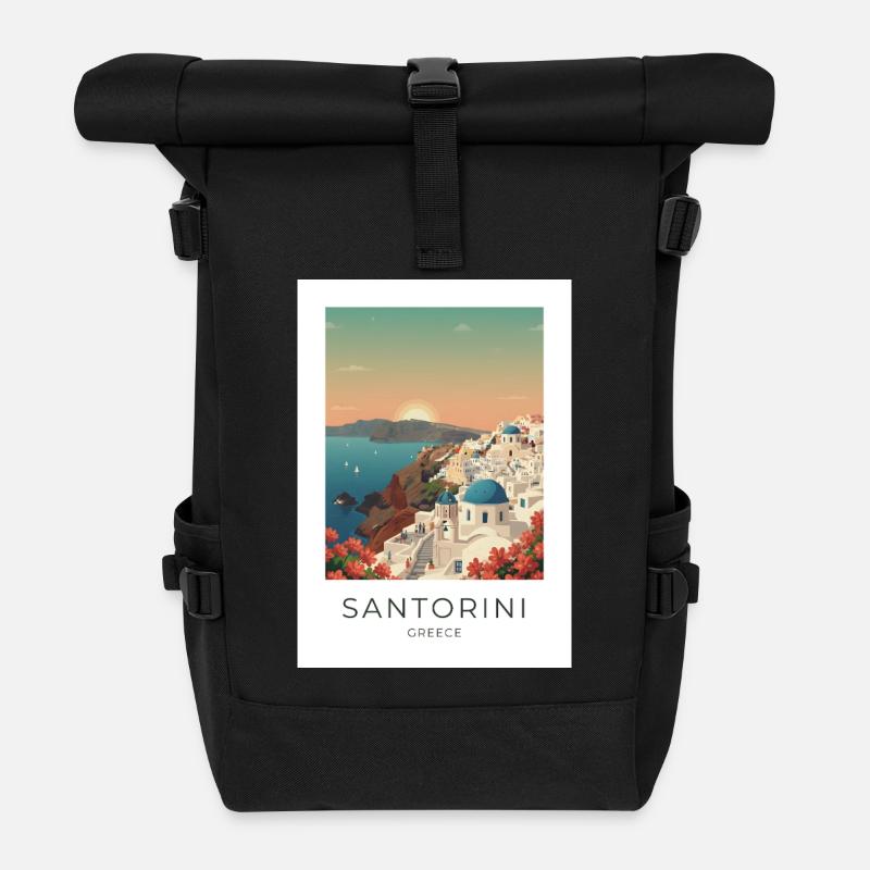 Sunset Santorini Vista - Roll Top Backpack - black