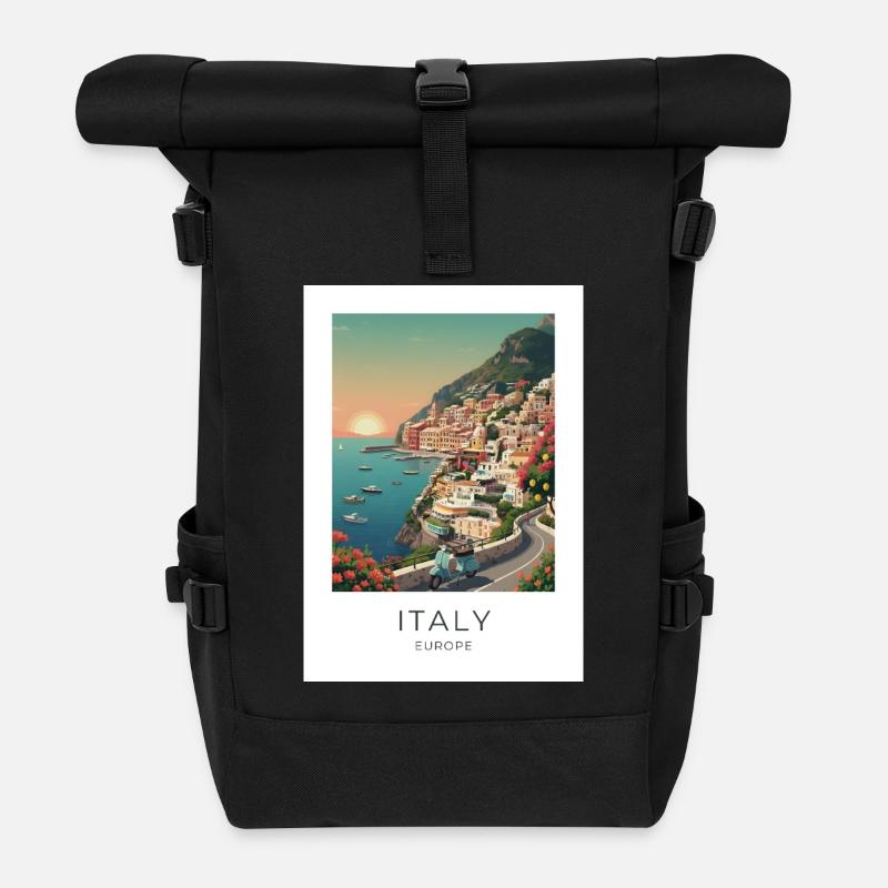Italia Coastal Magic Motorcycle - Roll Top Backpack - black