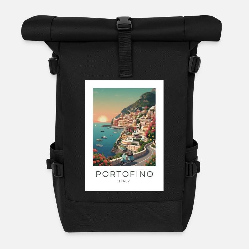 Portofino Coastal Idyll - Roll Top Backpack - black